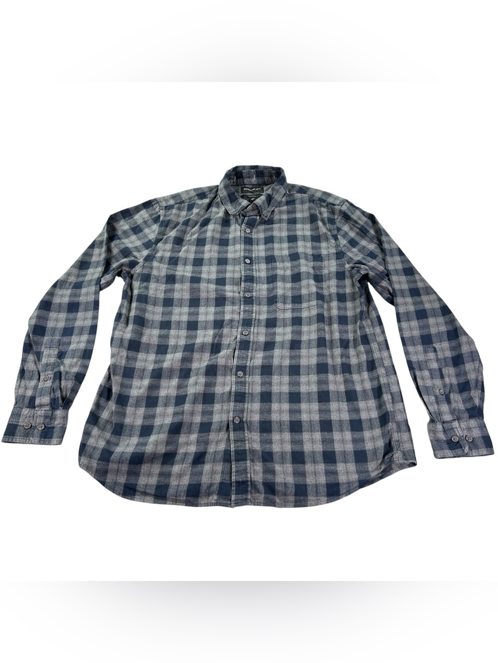 Banana Republic Factory Flannel Shirt Men’s L Navy Plaid Untucked Slim Fit
